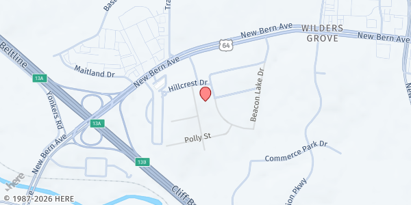 Map showing Hillcrest Baptist Church at 3800 Hillcrest Dr., Raleigh, NC