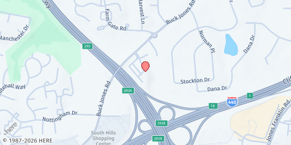 Map showing Hope Community Church at 821 Buck Jones Rd, Raleigh, NC