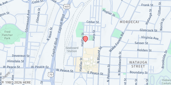 Map showing Inter-Community Council - Copeland Center at 900 Haynes Street, Raleigh, NC