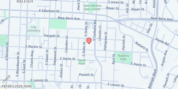 Map showing Martin Street Baptist Church at 1001 E Martin St, Raleigh, NC