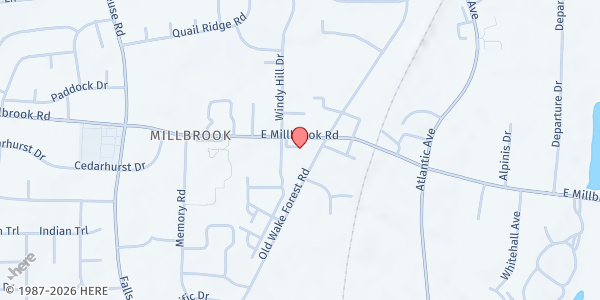 Map showing Millbrook United Methodist at 1712 E. Millbrook Rd., Raleigh, NC