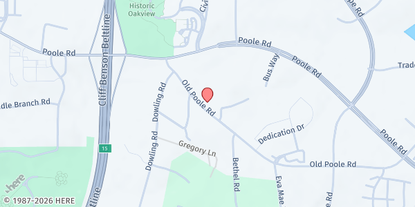 Map showing New Bethel Christian Church at 4307 Old Poole Rd., Raleigh, NC