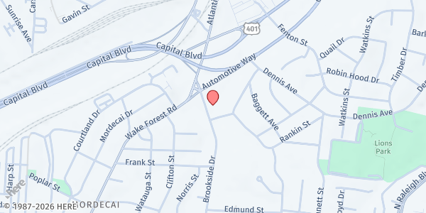 Map showing The Light of Life Ministry at 1520 Brookside Dr., Raleigh, NC