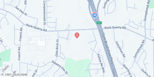 Map showing Word of God Fellowship Outreach at 3000 Rock Quary Rd., Raleigh, NC