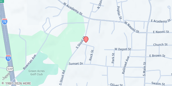 Map showing Midway United Missionary Church at 307 S Stout St, Randleman, NC