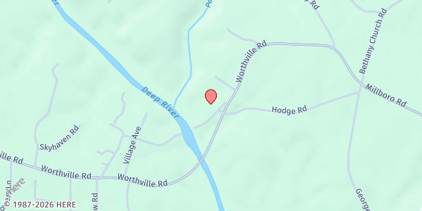 Map showing Worthville Baptist Church at 1053 Castlerock Rd., Randleman, NC