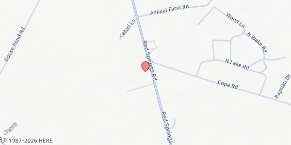 Map showing God's Holy Tabernacle Ministries 391 at 7638 Red Springs Rd., Red Springs, NC