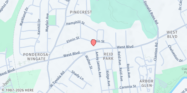 Map showing Christian Mission-Charlotte at 2400 West Boulevard, Reid Park, NC