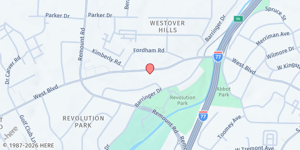 Map showing Greater Mt. Sinai at 1243 West Boulevard, Revolution Park, NC