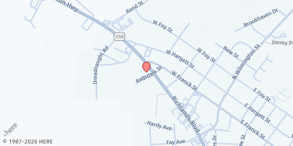 Map showing Richlands Community Outreach Ministry at 9103 Kinston Highway, Richlands, NC