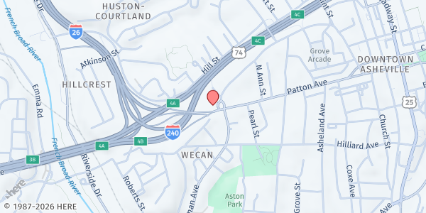 Map showing The Downtown Welcome Table - Central UMC at 297 Haywood Street, River Arts District, NC