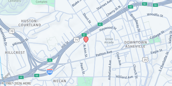 Map showing The Salvation Army - Asheville at 204 Haywood Street, River Arts District, NC