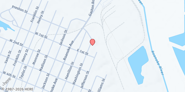 Map showing Faith Tabernacle at 64 Washington St., Roanoke Rapids, NC