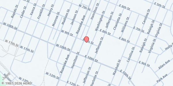 Map showing St. John the Baptist Catholic Church at 900 Hamilton St., Roanoke Rapids, NC