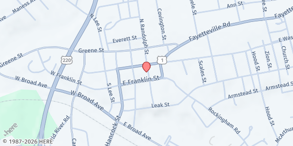 Map showing Our Daily Bread Christian Food Ministries, Inc. at 108 S. Randolph St., Rockingham, NC