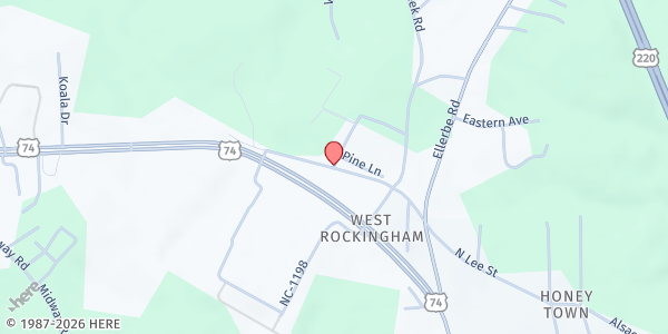 Map showing Pee Dee Baptist Association - Food Distribution Center at I-74, Rockingham, NC