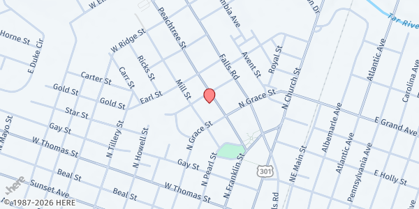 Map showing Abundant Life Ministries at 500 Peachtree St., Rocky Mount, NC