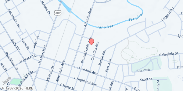 Map showing Agape Outreach at 727 Pennsylvania Ave., Rocky Mount, NC