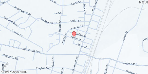 Map showing Apostolic Faith Church at 300 Cedar St., Rocky Mount, NC