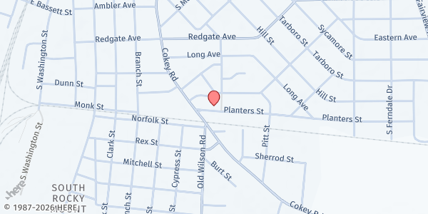 Map showing Open Door Ministry of Faith Deliverance Center at 800 Planters St., Rocky Mount, NC