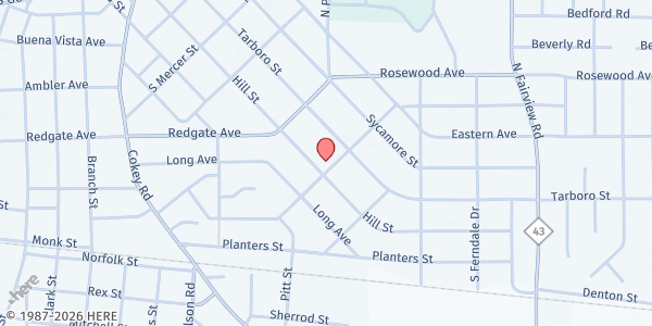 Map showing Refreshing Springs Church at 1040 Hill St., Rocky Mount, NC