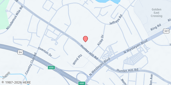 Map showing Salvation Army-Rocky Mount at 1000 Hunter Hill Rd., Rocky Mount, NC