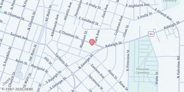 Map showing St. James Missionary Baptist Church at 527 E. Thomas St., Rocky Mount, NC