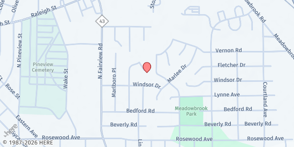 Map showing Thornes Chapel Missionary Baptist Church at 1624 Windsor Dr., Rocky Mount, NC