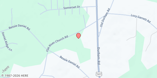 Map showing Greater Deliverance Tabernacle at 199 Flat River Rd., Roxboro, NC