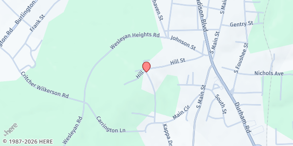 Map showing Word of Life Christian Center at 704 Franklin St., Roxboro, NC