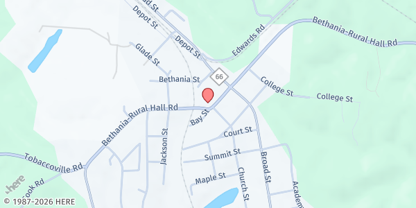 Map showing St James UMC Community Food Pantry at 165 Bethania Rural Hall Rd., Rural Hall, NC