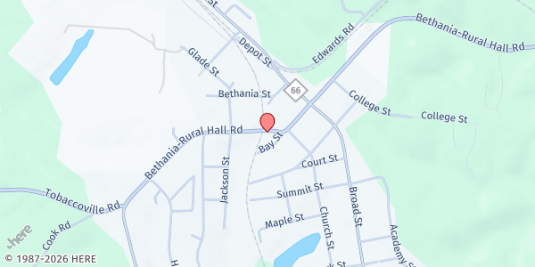 Map showing St James UMC at 165 Bethania Rural Hall Rd, Rural Hall, NC