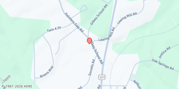 Map showing Inter Little White Country (TEFAP Provider) at 217 Gilkey School Rd, Rutherfordton, NC