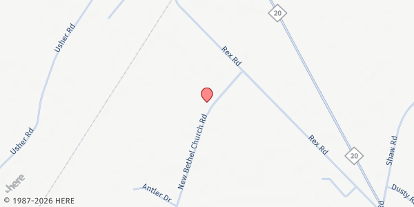 Map showing New Bethel MBC at 170 New Bethel Church Rd., Saint Pauls, NC