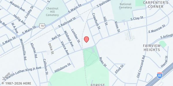 Map showing Rufty Holmes Senior Center at 1120 S. MLK Jr. Ave., Salisbury, NC