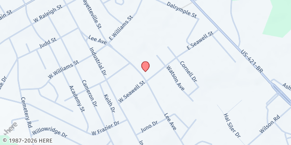 Map showing Christian United Outreach Center at 2885 Lee Ave., Sanford, NC