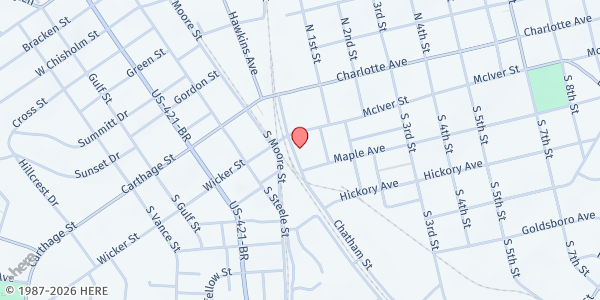 Map showing Christian Youth Fellowship Council at 219 Chatham St., Sanford, NC