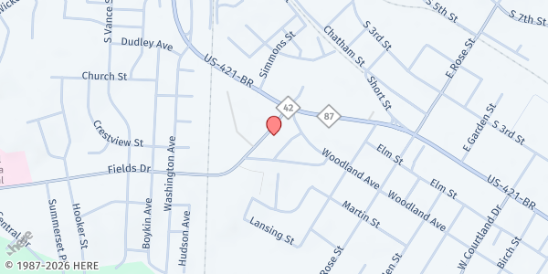 Map showing Emergency Food Pantry at 916 Fields Dr., Sanford, NC