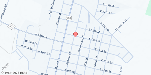 Map showing Shiloh MBC at 1215 Roanoke St., Scotland Neck, NC