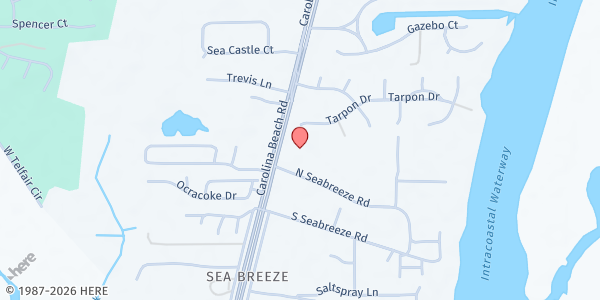 Map showing Myrtle Grove at 7547 Carolina Beach Rd., Sea Breeze, NC