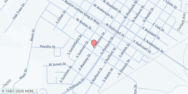 Map showing Baptized Believers Church at 408 S. Massey St., Selma, NC