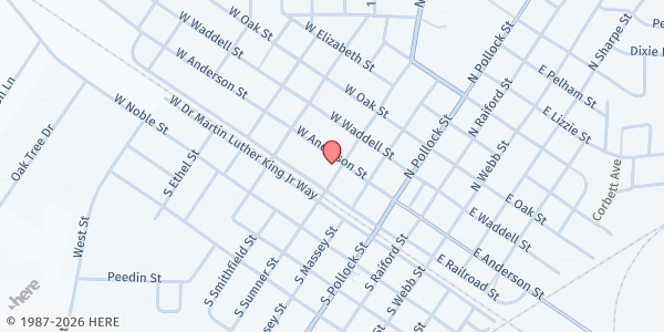 Map showing Edgerton Memorial UMC at 401 West Anderson Street, Selma, NC