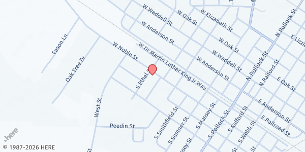 Map showing Milagros y Maravillas de Dios at 711 West Noble Street, Selma, NC