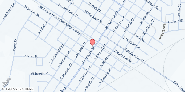 Map showing Silltrist Solutions Food Pantry at 200 South Pollock Street, Selma, NC