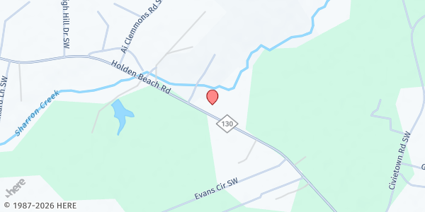 Map showing Trinity Missionary Baptist at 883 Holden Beach Rd. SW., Shallotte, NC