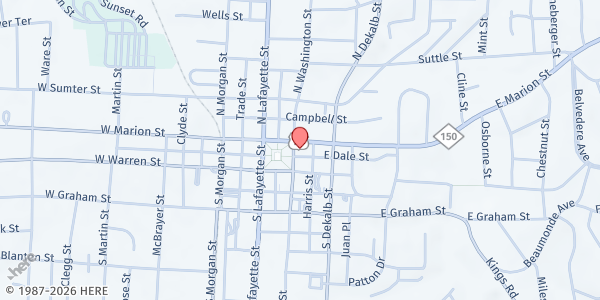 Map showing Central UMC at 200 E. Marion St., Shelby, NC