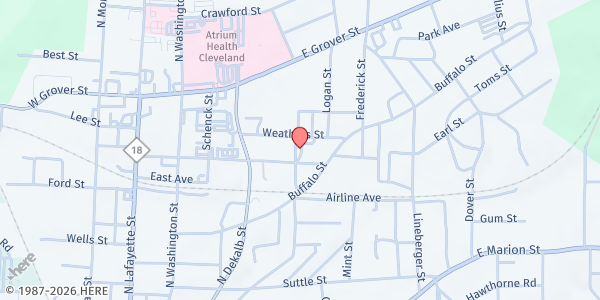 Map showing Changers Church at 341 Hudson St., Shelby, NC