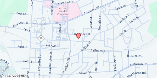 Map showing Changers Church Inc (TEFAP Provider) at 541 Hudson St, Shelby, NC
