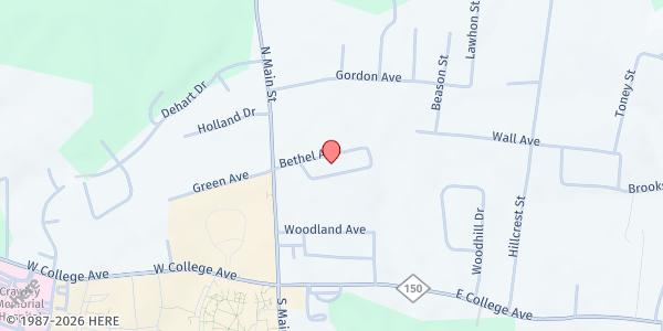 Map showing Green Bethel Baptist at 120 Bethel Ave, Shelby, NC
