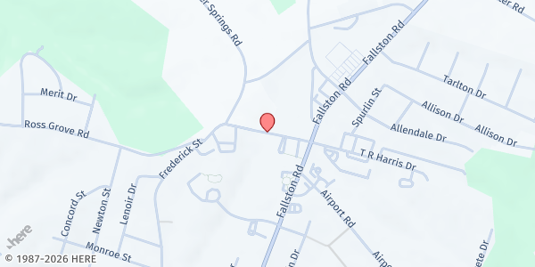 Map showing Ross Grove Baptist Church at 1225 Fallston Rd, Shelby, NC